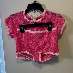 Victoria's Secret Pink Lace Crop Top and panties set Small Valentines